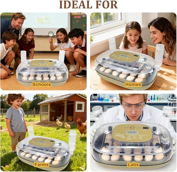 Series III - 24 Egg Automatic Incubator, Full-Stage Adaptive Humidity (Dual-Bottle) & Auto Temp Control, Custom-Interval Auto Turn & Auto Stop, Preset Incubation Days, Adjustable Egg Spacing, Candler