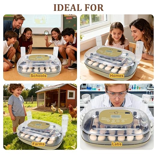 3rd Gen - 24 Egg Automatic Incubator, Stage-Based Adaptive Humidity with Auto-Refill, Stable Temp Control, Flexible Spacing, Adjustable Auto Turning & Lockdown, Custom Incubation Days, Candler, Alarm