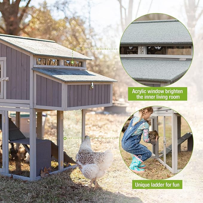 GUTINNEEN Chicken Coop Foldable Hen House Large Poultry Cage with Nesting Box and Run for 4-6 Chickens 26ft²-Super Easy to Assemble
