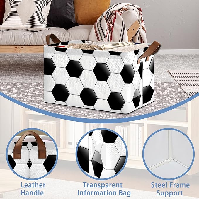 Abstract Football Collapsible Storage Box,Organizer Bin with Handles for Room Decoration,Bins Book Basket Box 17x11.5x10Inch