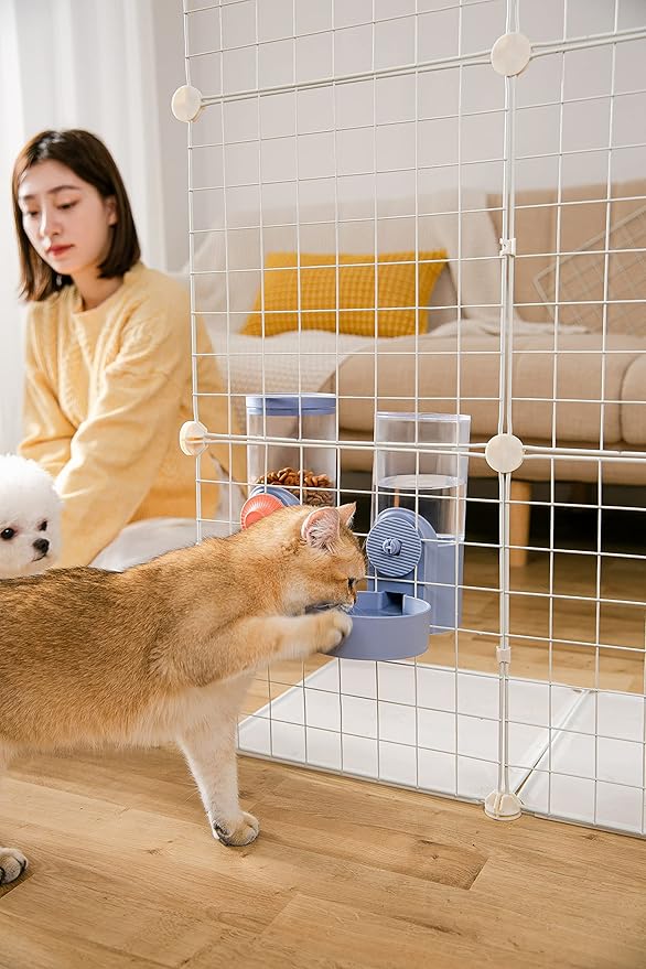 Kenond Hanging Automatic Pet Food Water Dispenser Set,1L Auto Gravity Rabbit Feeder and Dispenser, Cage Accessories Cat Food Bowl Dog Waterer for Puppy Chinchilla Hedgehog Ferret(Blue)