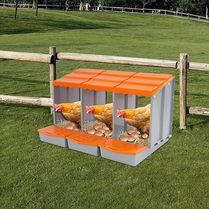 Chicken Nesting Boxes 3 Compartment PP Nesting Box with Inclined Nesting Boxes & Vented Holes Wall Mount Chicken Laying Boxes for Chicken Coop (Orange)