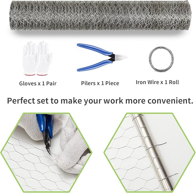 Chicken Wire Fencing 16.9 Inch x 49.2 Ft, Metal Chicken Wire Fencing Mesh for Crafts, 0.6 Inch Hexagonal Galvanized Netting for Poultry Rabbit Coop
