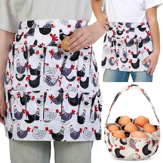 3 Pcs Egg Apron for Collecting Fresh Eggs Gathering Basket for Kids Adult 12 Pockets and Child 3 Pockets