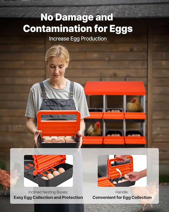 VEVOR 2 Tiers Chicken Nesting Boxes, 6 Compartments, Metal Egg Laying Boxes with Protective Collection Lids, Roll Out Nesting Box, Easy to Assemble, Ideal for Hens, Ducks, Chickens, and Other Poultry
