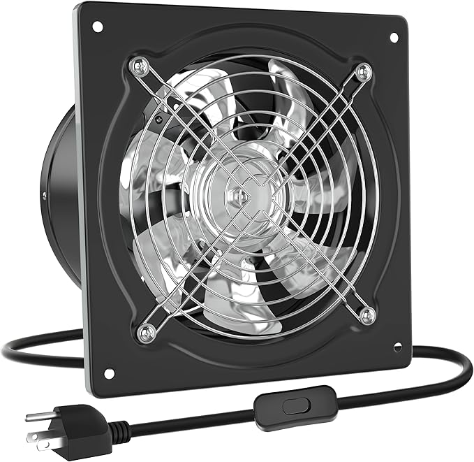 HG Power 6 Inch Exhaust Fan with Switch, Powerful Kitchen Exhaust Fan with Damper, Potable Window Exhaust Fans, Small Fume Extractor Ventilation Fan for Attic, Shop, Smoking Room, Garage