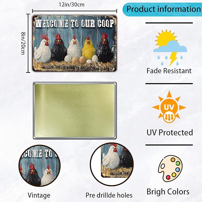 Funny Chicken Signs Chicken Coop Welcome to Our Coop Aluminium Sign Metal Chicken Signs Decor Home Ktichen Farm are Wall 12x8 Inch Vintage Chicken Coop Metal Tin Signs Poster