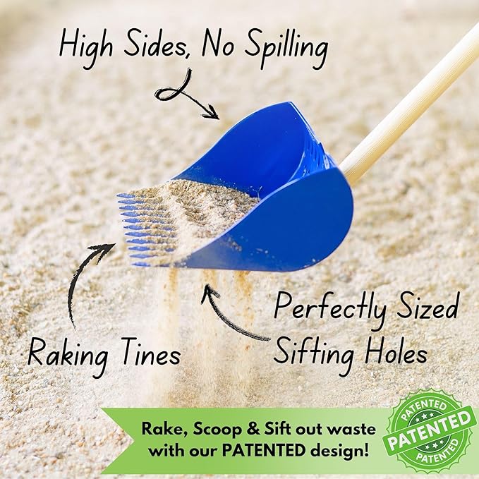 The Coop Scoop® Shelf 2-in-1 Chicken Poop Scooper & Rake – Made in The USA, Durable Sand Sifting Litter Shovel for Chicken Coops & Small Farm Animals (Shelf 10" Handle)