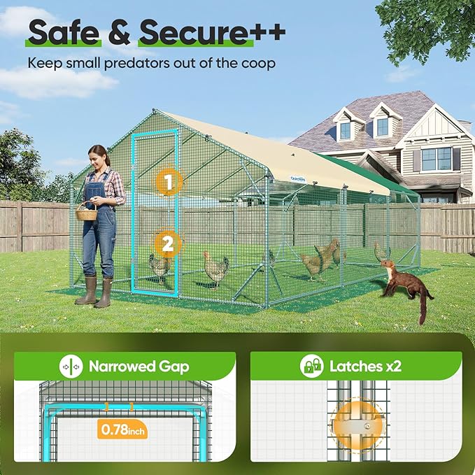 Quictent 18x9x6.6ft Metal Chicken Coop Run with Side Hardware Cloth, Elite Series Large Walk-in Outdoor Poultry Cage Heavy Duty Predator Proof Hen Duck Rabbit Farm Pen House, Waterproof Anti-UV Cover