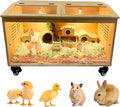 Brooder Box for Chicks Pine Wood Chicken brooder Box with Thermostat & Heating Lamp & Brake Casters， Solid Panels Chick brooder for Chicks, Ducklings, Hamsters, Guinea Pigs - Chew-Proof(32x16x16 in)