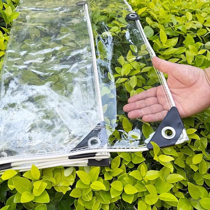 Clear Tarp with Grommet, 8x10ft Heavy Duty Waterproof PVC Transparent Tarpaulin Poly Clear Vinyl Tarp Cover,14Mil Clear Awning Canopy Patio Enclosure,Chicken Coop Covers,for Home Garden Outdoor
