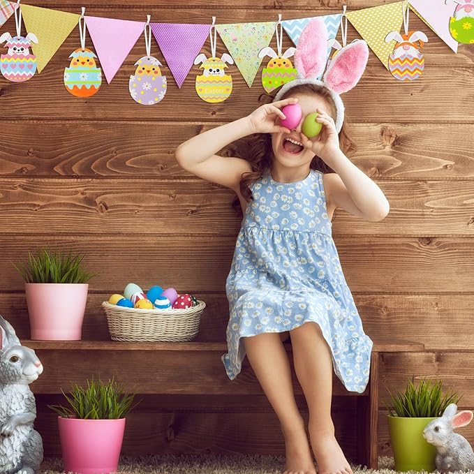 Qunclay 40 Pcs Easter Ornament Decor Easter Bunny Egg Hanging Sign for Tree Rabbit Wooden Slices Spring Wooden Cutouts with Rope for Party Home Farmhouse Indoor Outdoor(Funny Style)