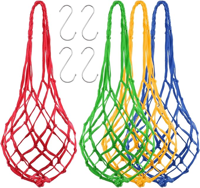 Balana 4pcs Chicken Vegetable String Bag Poultry Fruit Holder Chicken Cabbage Feeder Treat Feeding Tool with Hook for Poultry, Hens, Duck(Size:32g)
