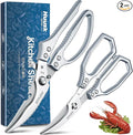 HUUSK Silver Kitchen Scissors Set - Heavy Duty Kitchen Shears for Poultry & Sharp Seafood Scissors for Crab, Shrimp, Lobster, Nuts - Christmas Gift for Men and Women