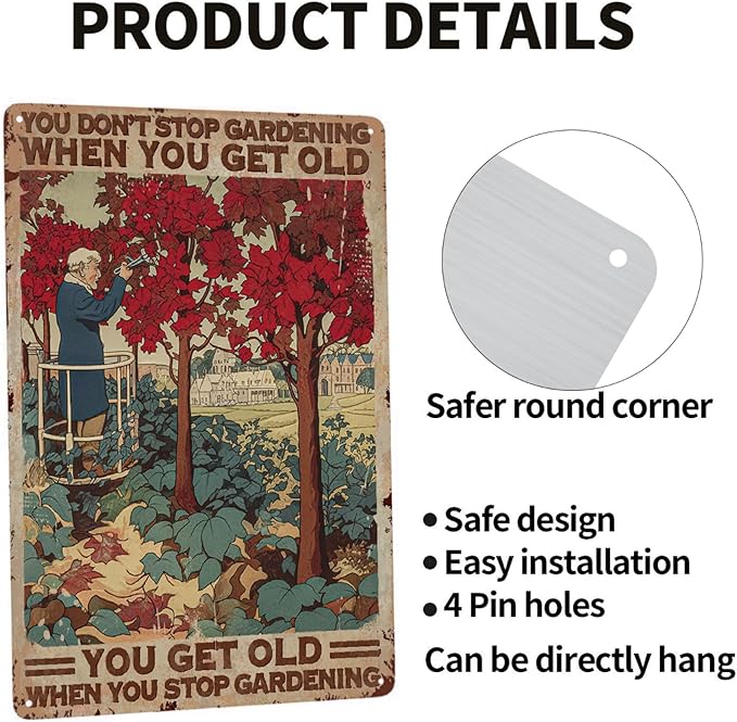 Don't Stop Gardening When You're Old Vintage Metal Poster Garden Sign Decorative Outdoor-Retro Aluminum Metal Tin Sign Wall Decor Art Gift for Home Outside Farm Garden Garage Outdoor, 12''x 8''