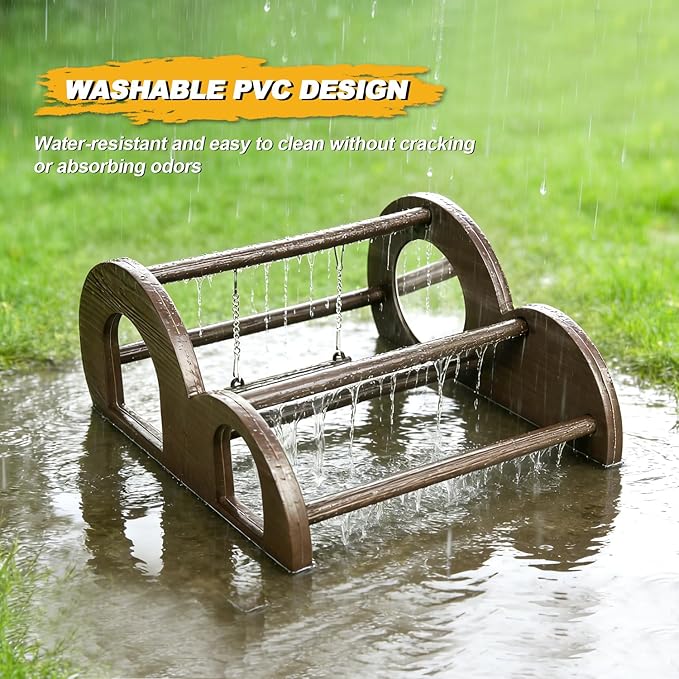 Chicken Perch with Swing & Mirror, Waterproof PVC Roosting Stand for Hens Activity Gym for Chicks & Bantams, Durable Easy-Clean Coop