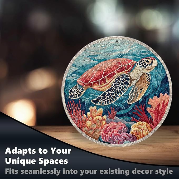 Vintage Sea turtles Round Metal Sign Retro Beach Tin Sign Nostalgic Wall Decor Decorations for Home Bedroom Living Room Cafe Bar Toilet Bathroom 8 * 8 In