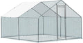 VINGLI Large Metal Chicken Coop for Chickens, Walk-in Chicken Run with Waterproof Anti-UV Cover, Heavy-Duty Chicken Pen with Security Lock for Outdoor Backyard Farm Use (9.8'Lx9.8'Wx6.5'H)