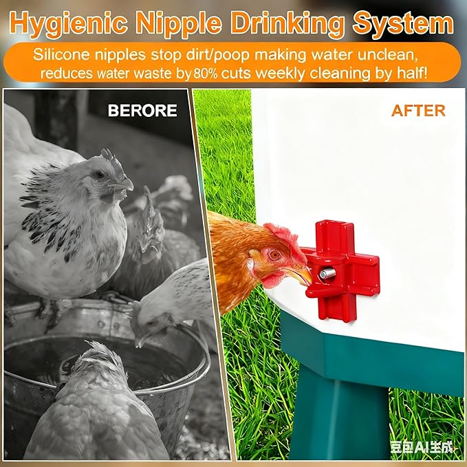 Heated Chicken Waterer 2 Gallon, Chicken Water Heater for Winter, Freeze Proof Chicken Waterer, 4 Nipples for Clean Water，Detachable Legs, Adjustable Height for Chickens, Pigeons, Beaked Poultry