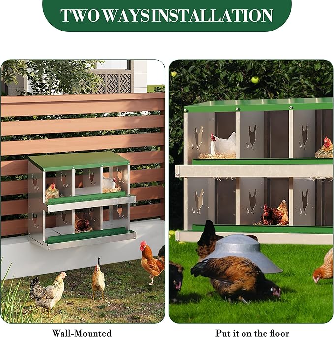 Chicken Nesting Boxes with Roll Away Egg Tray,6/8/10 Compartments, Steel Rustproof & Ventilated Laying Boxes for Hens, Chickens, Ducks, Easy-Clean Poultry Coop Accessories Stand/NO Stand