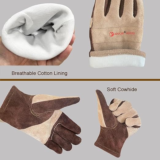 Leather Gardening Gloves for Men, Work Gloves for Welding, Construction, Chainsaw, Farm, Ranch, Yard Work, Abrasion Resistant, Cactus Thorn Proof (Brown, X-Large)