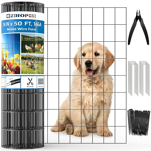 Black PVC Coated Welded Wire Fence 24 Inch x 50 Foot, 2 x 3 Inch 16GA Garden Border Fencing Roll Metal Wire Mesh Animal Barrier Fence for Yard Plant Vegetable Protection Dog Poultry Netting