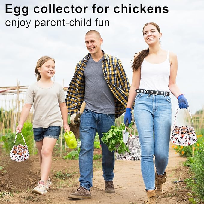 Egg Collecting Basket, Canvas Egg Basket for Gathering with 7 Pouches for Chicken, Duck, Goose, Bird, Various Poultry Collection (Red-tailed)