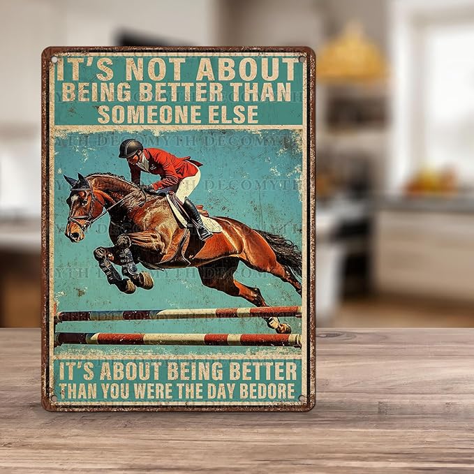 Vintage Tin Sign Horse Riding This is My Happy Place Tin Sign for Home Countryside Farm Farmhouse Backyard Patio Outdoor Wall Decoration 12 * 16inch