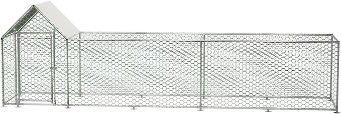 Metal Chicken Coop with Waterproof Cover, 16x3x5ft Chicken Run for Yard, Outdoor Backyard Farm Walk-in Hen House, Chickens Poultry Cage for Ducks, Rabbits and Small Pets