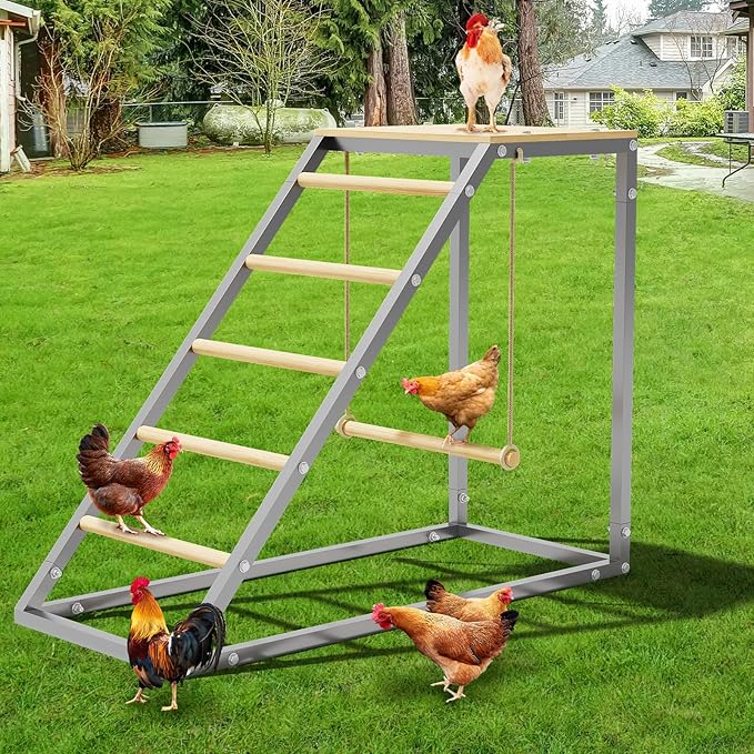 GarveeHome Chicken Perch for Coop with Swing, Wooden Ladder, Chicken Roosting Bars for Backyard Poultry Farm, Easy Assemble & Clean