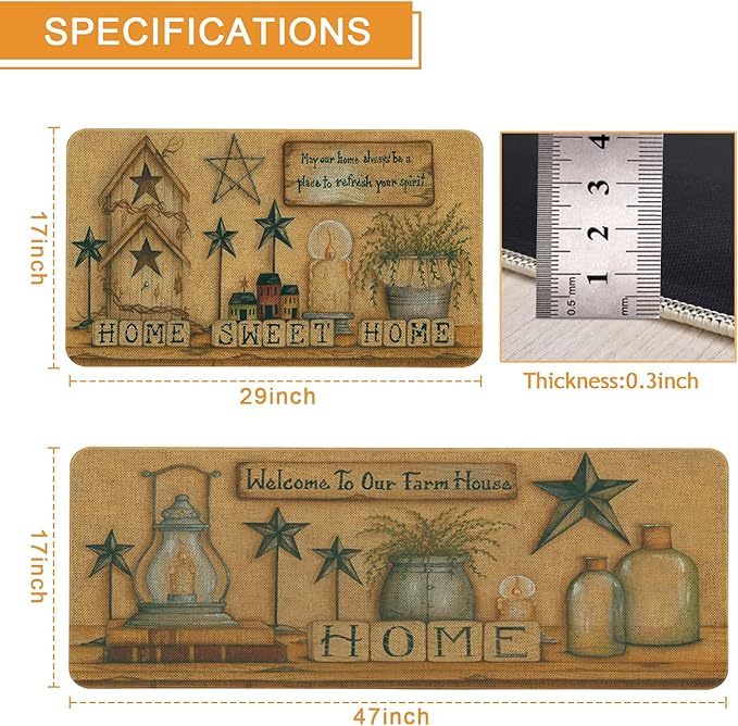 Roszwtit Farmhouse Kitchen Rugs and Mats Set of 2, Welcome to Our Farmhouse Kitchen Mat, Seasonal Holiday Cooking Sets Washable Non-Slip Floor Mats for Home Kitchen Decor - 17x29 and 17x47 Inch