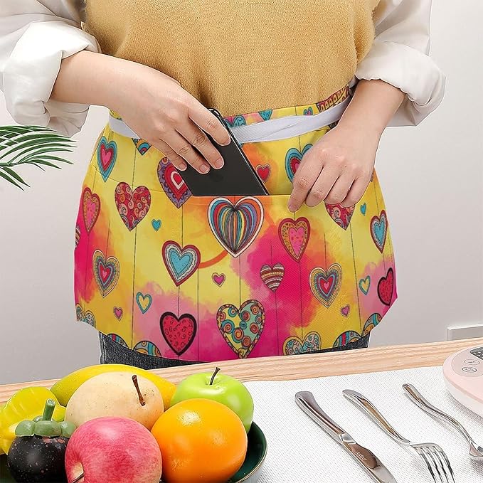 Short Aprons for Servers Unisex Chef Works Waitress Apron with 3 Pockets