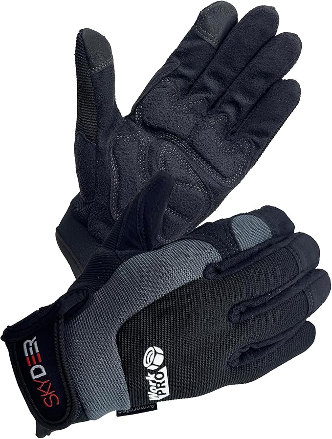 SKYDEER Touch Screen Leather Work Gloves for Men, Impact Protection, Vibration Reduction, Machine Washable Gardening Gloves (SD8820G/XL)