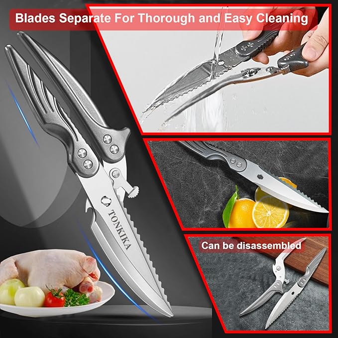 Heavy Duty Stainless Steel Kitchen Scissors that Come Apart, Poultry Shears Heavy Duty Professional, Spring-Loaded Kitchen Shears All Purpose for Food,Chicken, Fish,turkeys,10.2-Inch,Gray