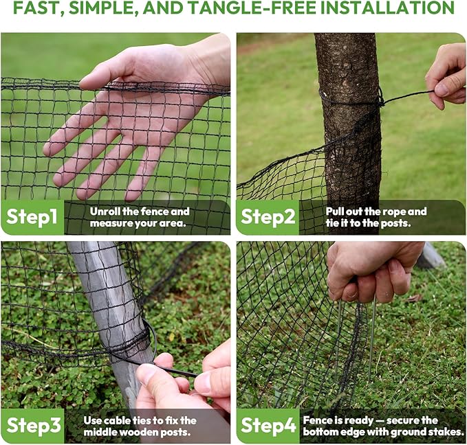 Deer Netting for Garden 7ftx25ft, Plastic Mesh Deer Fence with Pre-Strung Reinforced Edge, Durable Temporary Fencing for Yard, Ideal for Animal Barrier, Snow Fence & Tree/Crop Protection