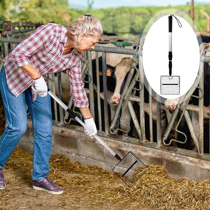 panthra Chicken Poop Scooper, Chicken Coop Scooper for Sand, Widened Shovel Head, Retractable Handle Design (23-35inch), Efficient Tool for Cleaning Poultry Manure (Black)