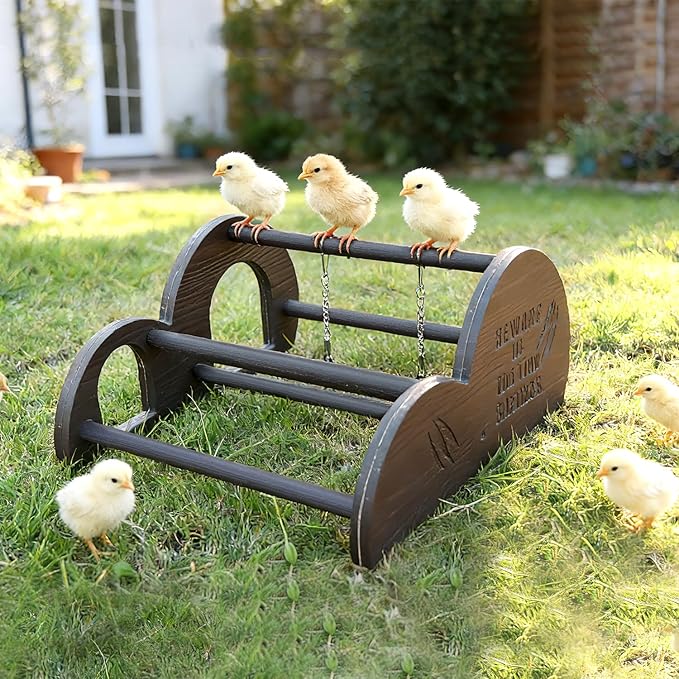 Chicken Perch with Swing & Mirror, Waterproof PVC Roosting Stand for Hens Activity Gym for Chicks & Bantams, Durable Easy-Clean Coop