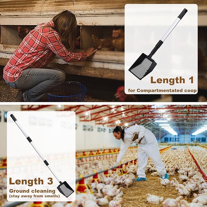 Mity rain Chicken Coop Accessories, 3 in 1 Adjustable Chicken Scooper for Cleaning, Sifting Shovel for Chicken Coop Separating Poo and Debris from Sand, Chicken Litter Scoop Supplies