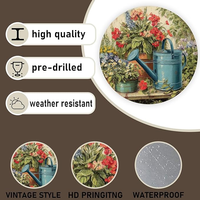 Funny Flower Rustic Round Garden Metal Signs Vintage Tin Sign Retro Wall Wreath Decor for Home Garden Yard Bar Cafe Farmhouse Garage Indoor Outdoor 8 Inch