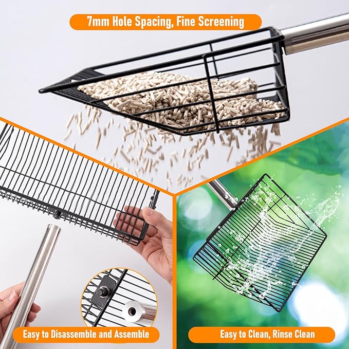 Chicken Poop Scooper, 66.9in Stainless Steel Long Chicken Coop Litter Scoop, Detachable Poop Shovel for Chicken Coop Accessories, Chicken coop Cleaning Tools