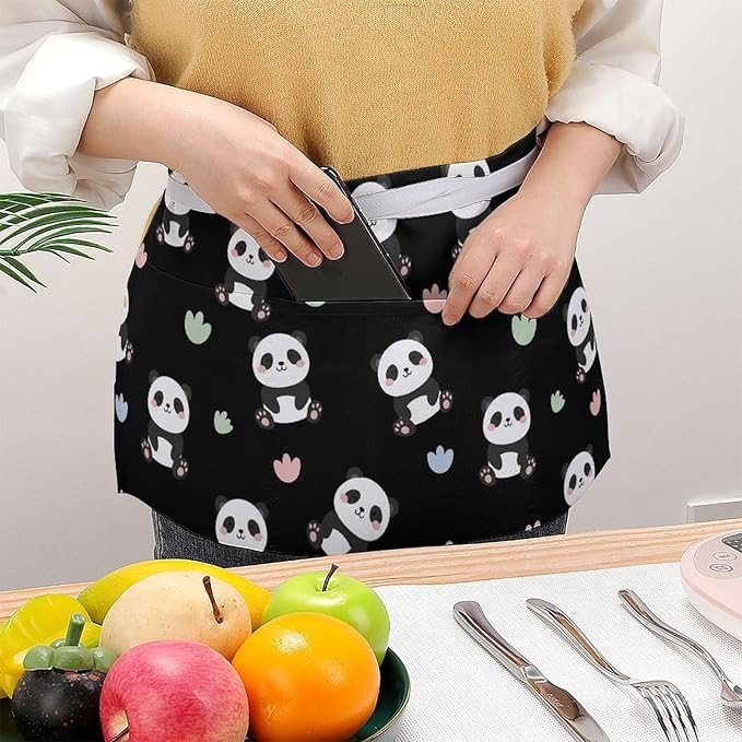 Unisex Apron for Cooking Server Waitress Half Waist Apron with 3 Pockets