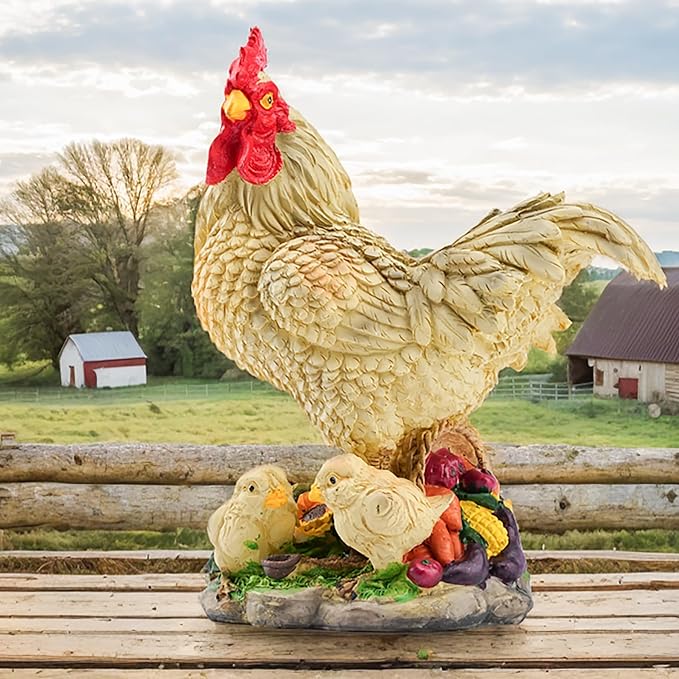 Teaeeno Real Rooster Yard Decor, Chicken Yard Decorations Outdoor,Garden Rooster Decor for Outside,Lawn Statues Decorative Ornaments for Home Patio Backyard Landscape, Ornament for Women/Gardening