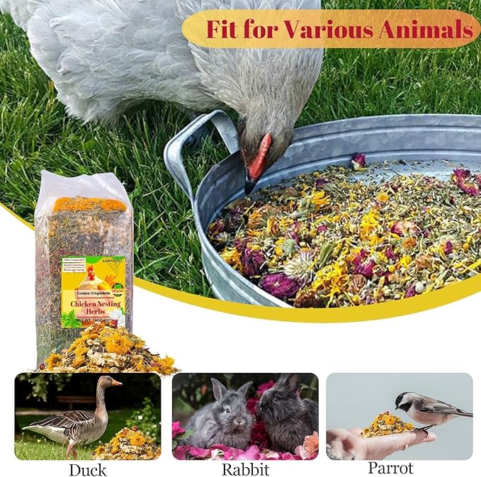 14oz Chicken Nesting Herbs for Chicken Coop - Nesting Box Herbs with 12 Dried Floral Herbs for Chickens, Coop Refresher for Chickens & All-Season Bedding for Backyard Laying Hens, Chicks