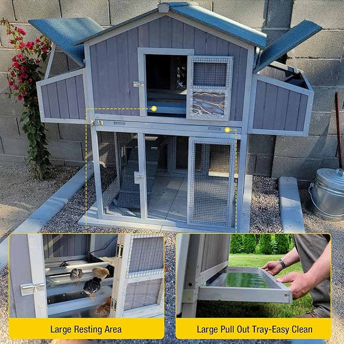 Chicken Coop Large Poultry Cage with Strong Iron Edge Chicken House with Nesting Box Easy to Set Up,Portable