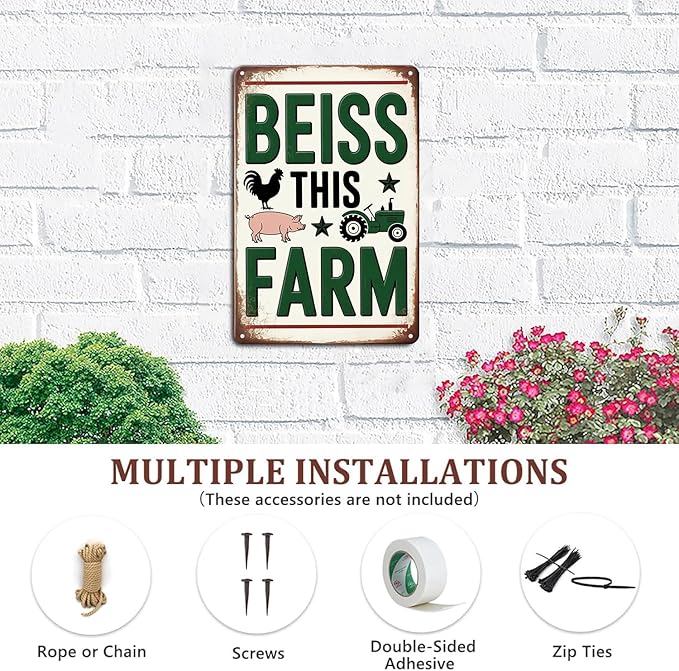 Farmhouse Decor tin sign Vintage Farm Animal Metal Sign Print Aesthetic for Garden Yard Bar Porch Home Bedroom Kitchen Wall Decor Decor Gift 8 x 12 inch