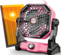 Rechargeable Solar Fan,【Max 60H Runtime】Camping Fan with Solar Panel, 10W 9-Inch Battery Operated Fans for Outside, LED Lantern, Stepless Speed Battery Powered Solar Tent Fans for Outdoor, Barbecue