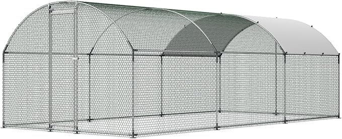 VEVOR Large Metal Chicken Coop with Run, 19.6 x 9.8 x 6.5 ft Walkin Chicken Coop for Yard with Waterproof Cover, Dome Roof Large Poultry Cage for Hen House, Duck Coop and Rabbit Run