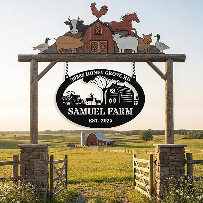 Personalized Metal Farm Signs, Custom Ranch Sign, Customized Farm Metal Signs Outdoor, Custom Large Hanging Family Name Sign for Farms, Ranch, Barn, Farmhouse