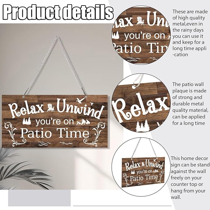 Hotop Patio Decor Patio Sign Decorations Outdoor Metal Porch Wall Decor Rustic Farmhouse Wall Art for Backyard Porch Balcony Gazebo Accessories(12 x 6",Brown)