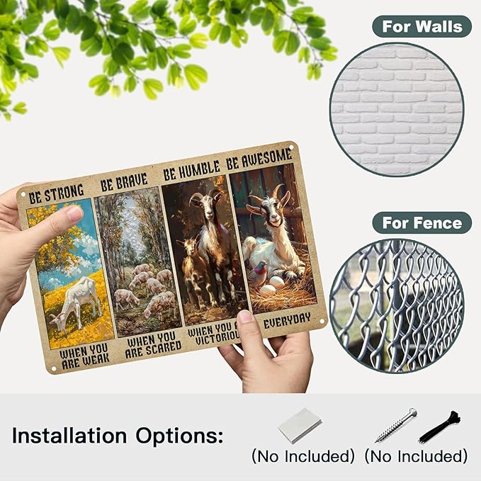 Funny Goat Decor Retro Metal Tin Sign Pet Lovers Motivational Quote Vintage Farm Art Sign for Home Office Room Coffee Bar Shop Wall Decor Poster Gift 12 * 8in